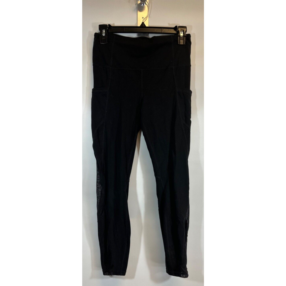 Athleta Womens Black Mesh Running Gym Full Length Leggings Size M. D47